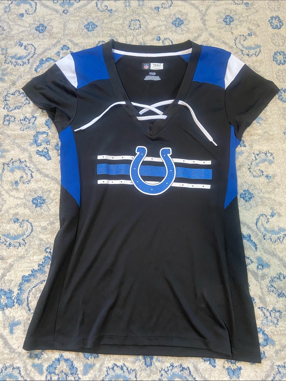 NFL Women's Black and Royal Lace-Up Colts Jersey Top